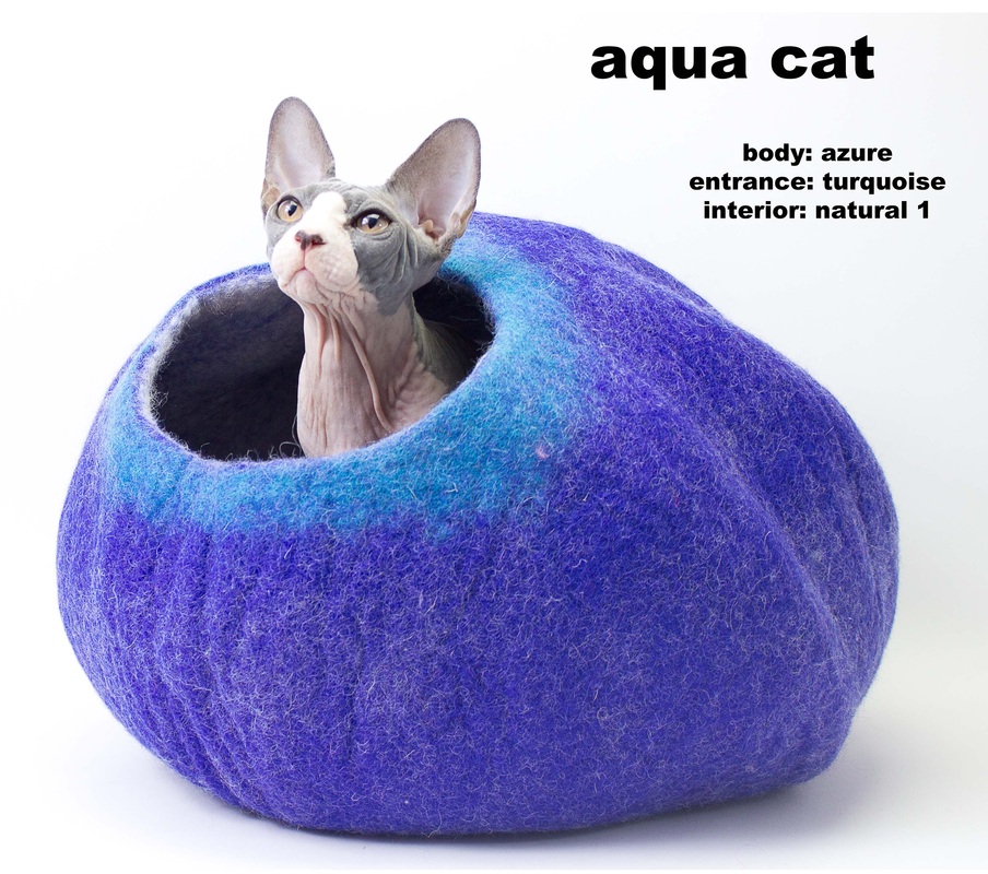 Wool Cat Cave Bed in Blue Azure